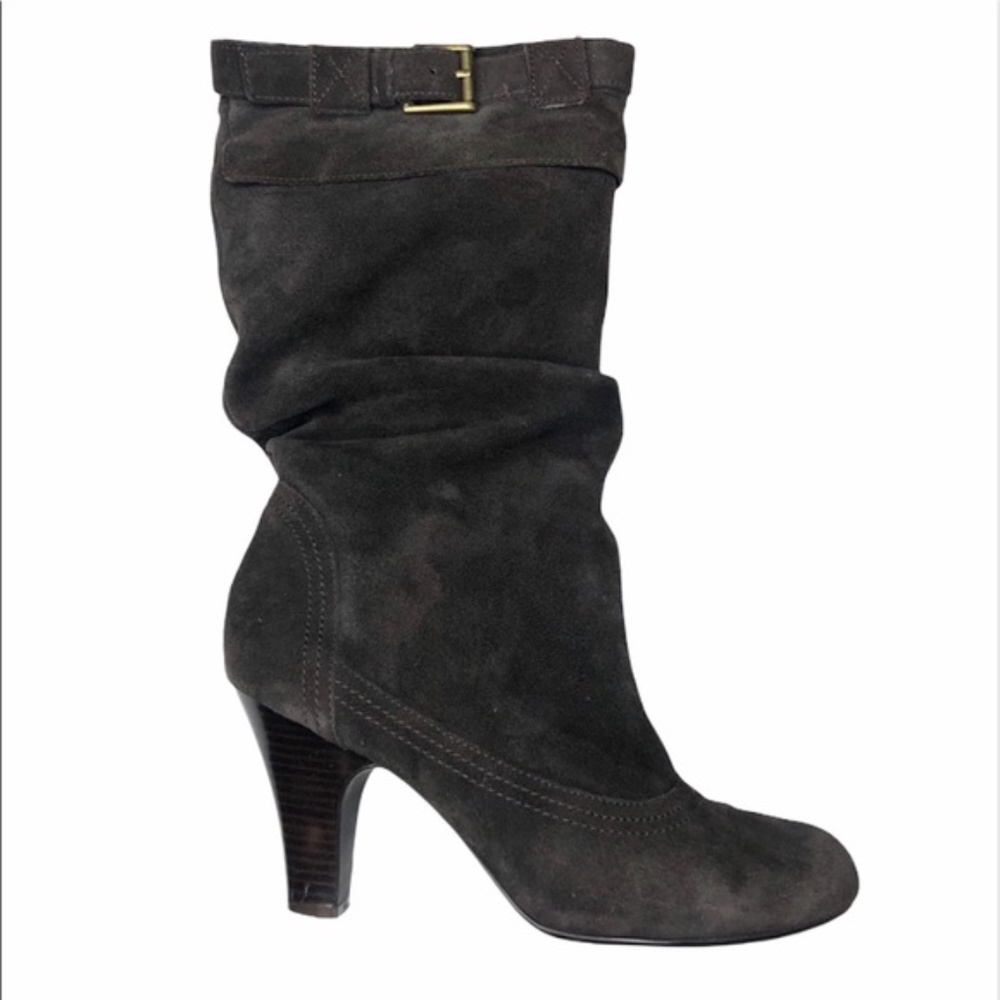 KELLY AND KATIE BROWN SUEDE MID CALF SLOUCH BOOTS- 8 1/2